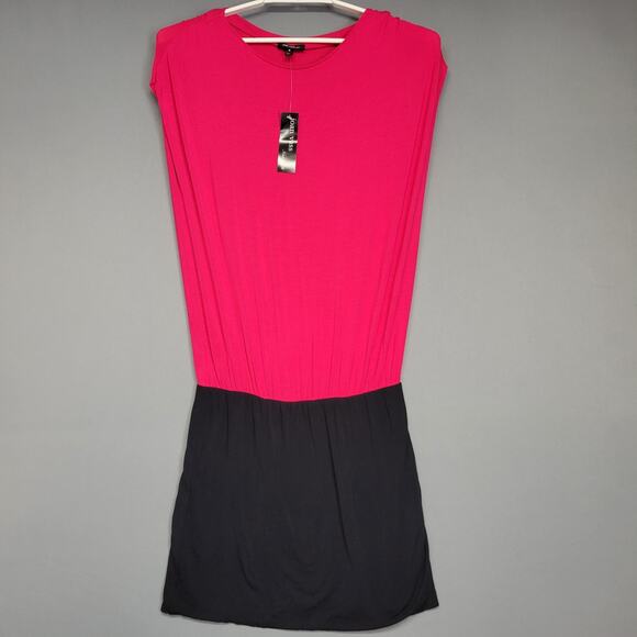 Joan Vass Dress Womens Medium Pink Black Sleeveless Colorblock Casual Stretch - Picture 1 of 11